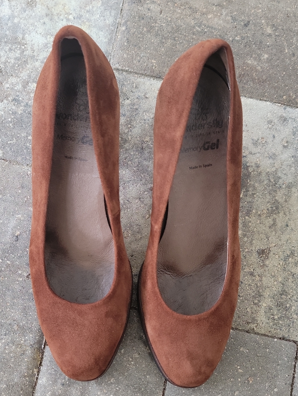 Wonders Brown Suede Block Heel Platform Pumps Memory Gel Cushioned Insoles Sz 39 - Picture 7 of 14